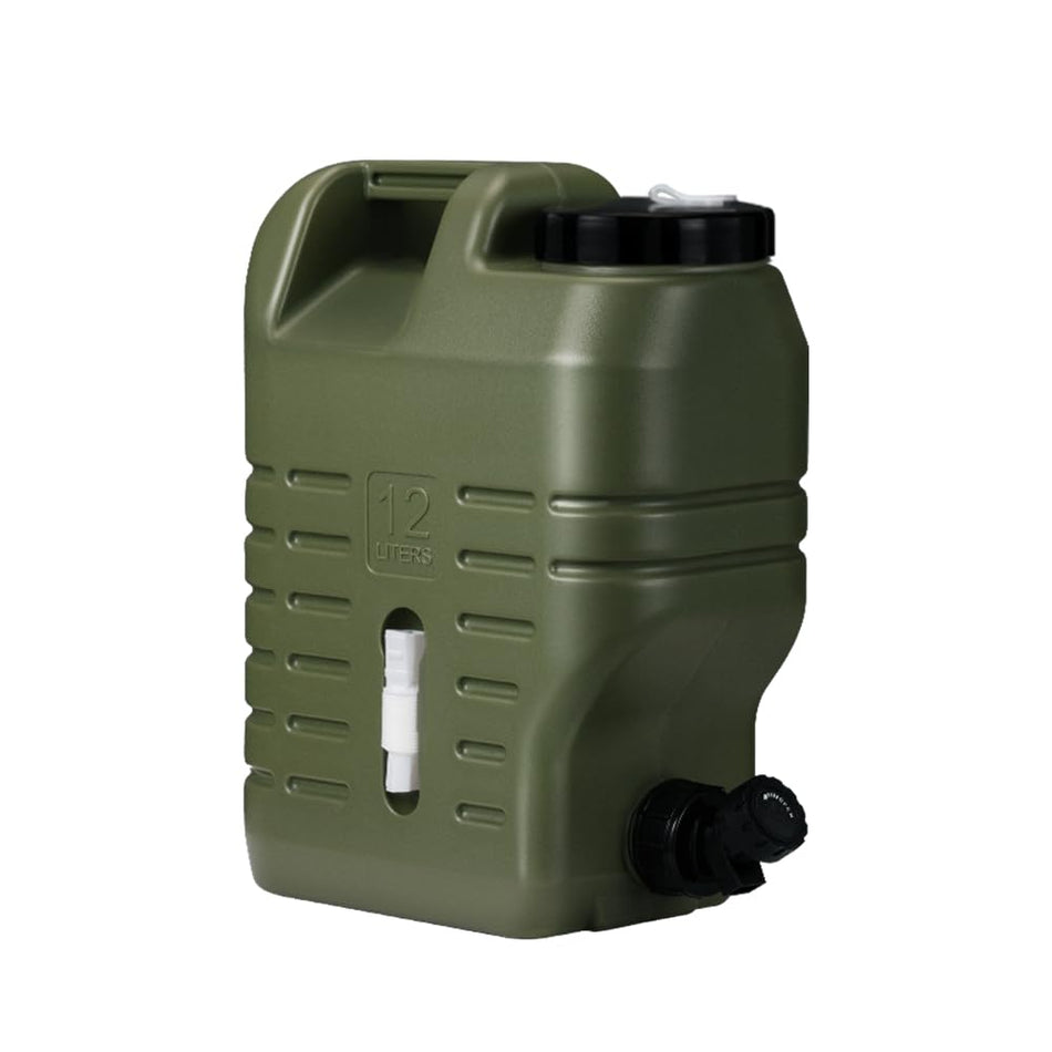 ZUNI 12L Water Container Jerry Can - Camping Storage Tank with Spigot, Adjustable Water Flow, Food Grade HDPE, Ergonomic Handle Outdoor Water Jug, Green
