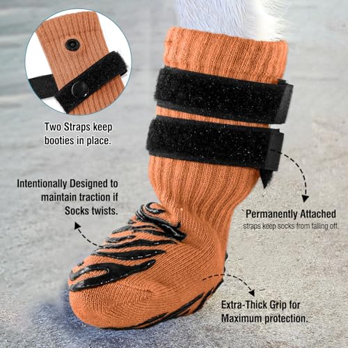 Anti-Slip Dog Socks with Double Sides Grips for Hardwood Floor,Dog Boots to Prevent Licking with 2 Adjustable Straps (Orange, M)