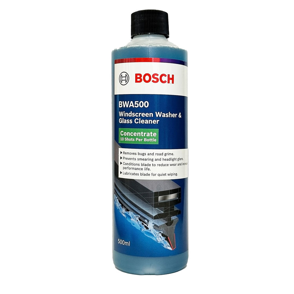 BOSCH BWA500 Windshield Washer Fluid 500ml - Efficient & Reliable Solution for Your Car's Clean Windshield - Glass Cleaner Concentrate Contains 10 Shots Per Bottle
