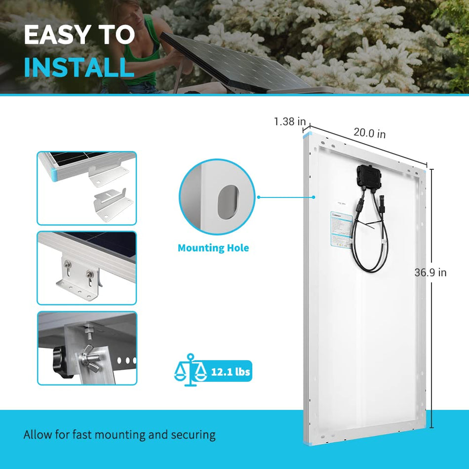 Renogy 12V 80W/100W/175W/200W Solar Panel with High Efficiency Monocrystaline Module for Off Grid Solar Panel System, Boat, Caravan, RV