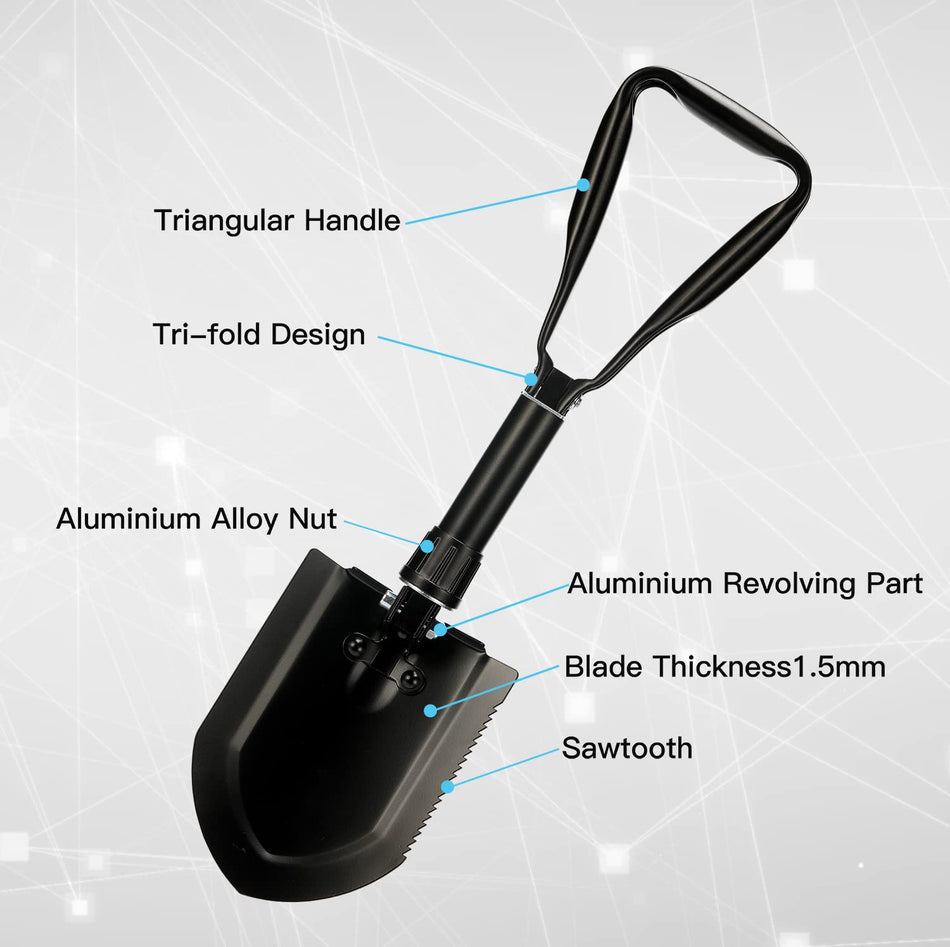 Folding Survival Shovel 58cm,50# high-Carbon Steel Entrenching Tool, Folding Camping Shovel, Firefighting Shovel, Portable Shovel for Garden, Hunting, Hiking, Fishing, Car Emergency, Gifts for Men