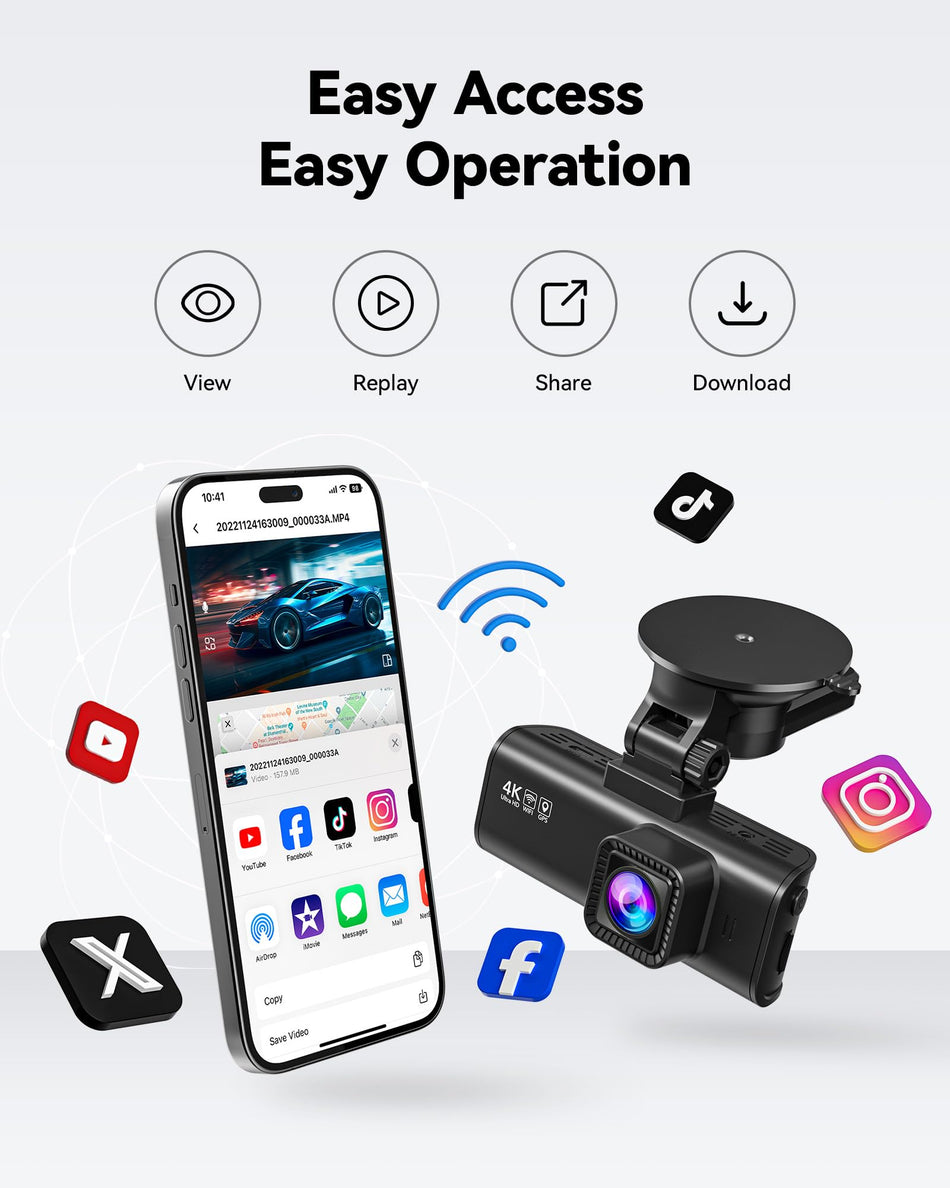 REDTIGER Dash Cam Front Rear Dash Camera 4K/2.5K Full HD Car Dashboard Recorder with 3.18” IPS Screen, Wi-Fi GPS Night Vision Loop Recording 170° Wide Angle WDR, Included 32GB Card (F7NP)