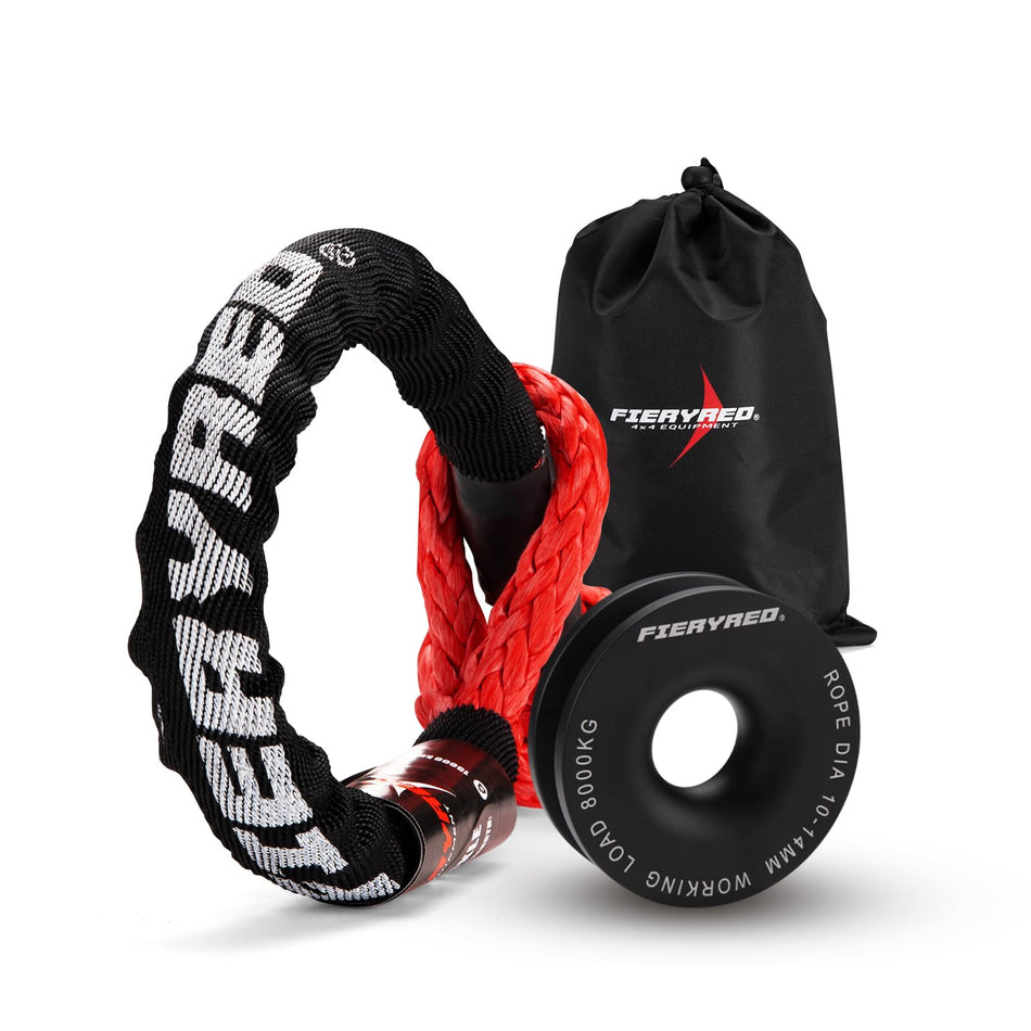 Fieryred Soft Shackle Synthetic Rope, 1 Inch x 22Inch 33,000lbs Breaking Strength & Recovery Snatch Ring 17,600lbs with Black Protective Sleeve Winch Recovery Kit for Towing Truck SUV ATV UTV 4x4