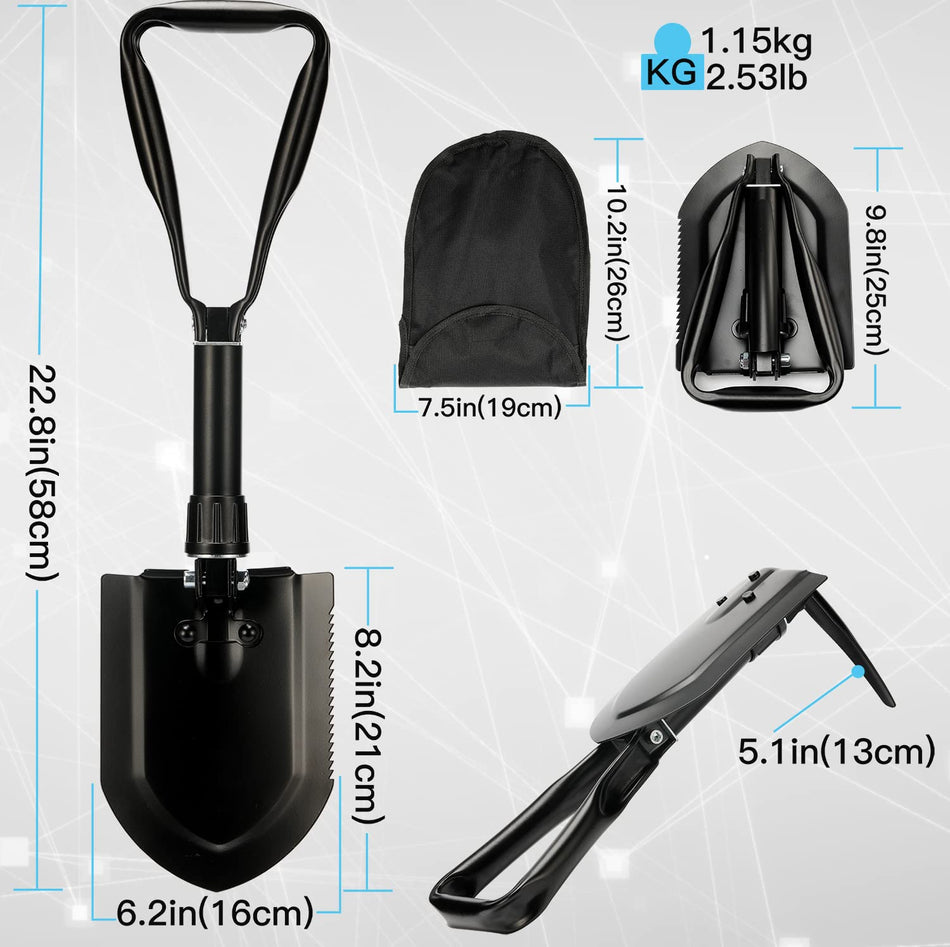 Folding Survival Shovel 58cm,50# high-Carbon Steel Entrenching Tool, Folding Camping Shovel, Firefighting Shovel, Portable Shovel for Garden, Hunting, Hiking, Fishing, Car Emergency, Gifts for Men