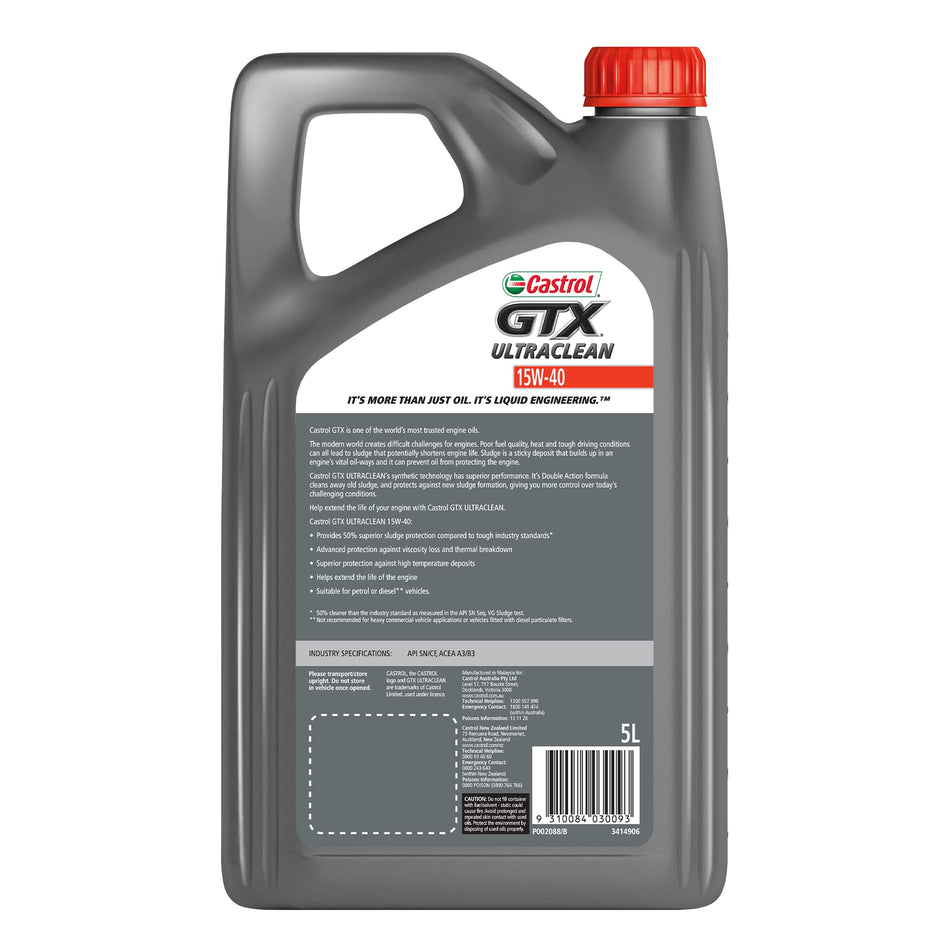 Castrol GTX Ultraclean 15W-40 Engine Oil 5 Litre