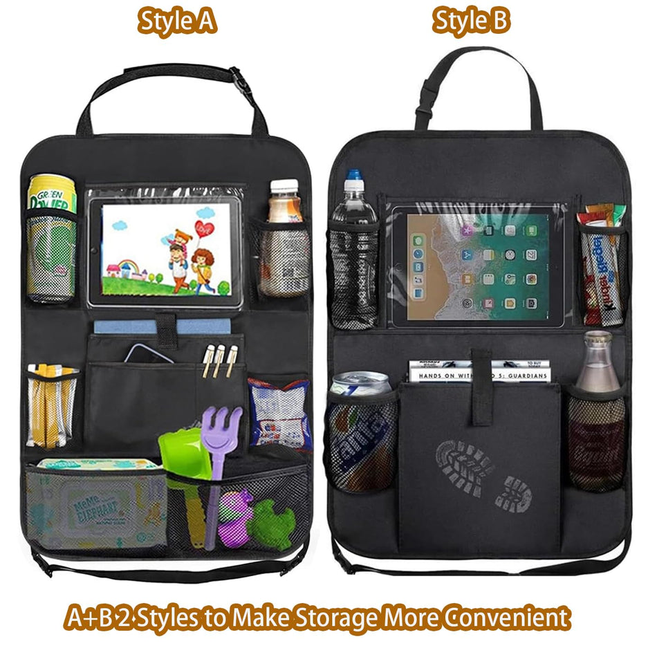 2 Pack Car Backseat Organiser with 10" Tablet Holder Anti Kick Mats Back Seat Protector Car Back Seat Organizer for Kids Car Travel Accessories Kids Toy Storage with 9 Storage Pockets