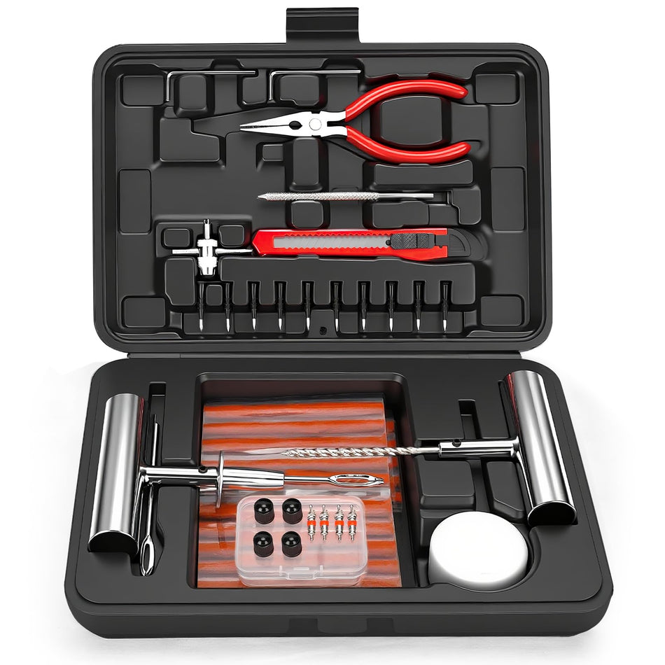 ORCISH 70PCS Tire Repair Kit, Professional Heavy Duty Tire Plug Kit, Tire Patch Kit for Fix a Flat, Tubeless Tire Puncture Change Tool Kit for Car, Motorcycle, Truck, ATV, Tractor, RV, SUV, Trailer