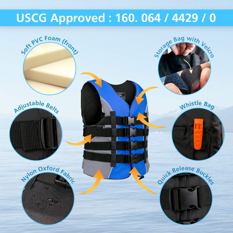 XGEAR Adult USCG Life Jacket Water Sports Life Vest