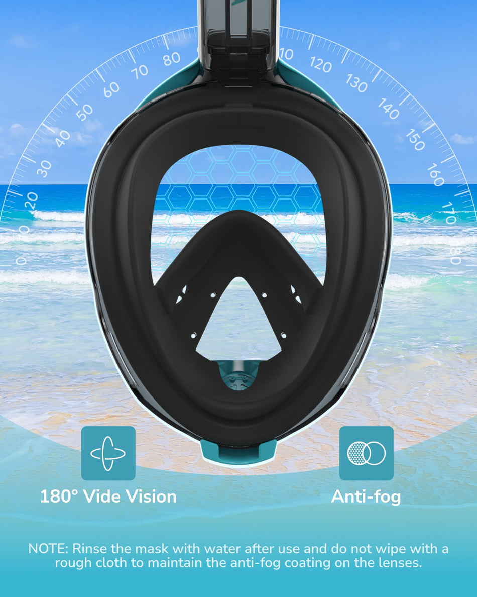 ACURE Full Face Snorkel Mask for Adult, SN04 Snorkeling Mask with Detachable Camera Mount, Dual Anti-Fog Design & Upgraded Breathing System & Anti-Leak & 180° Wide View for Adults Youth