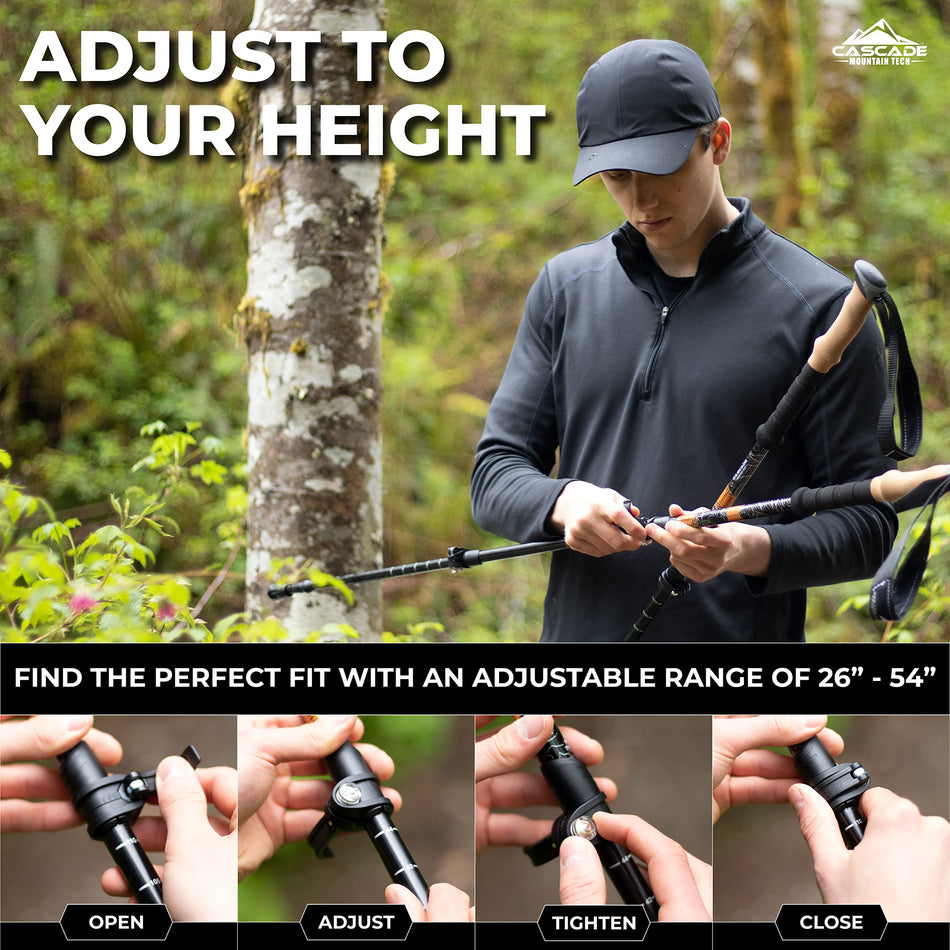 Cascade Mountain Tech Aluminum Adjustable Trekking Poles - Lightweight Quick Lock Walking Or Hiking Stick - 1 Set (2 Poles)
