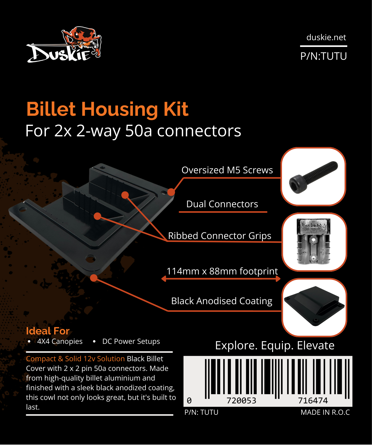 BILLET COVER WITH 2X 2-WAY 50A CONNECTORS