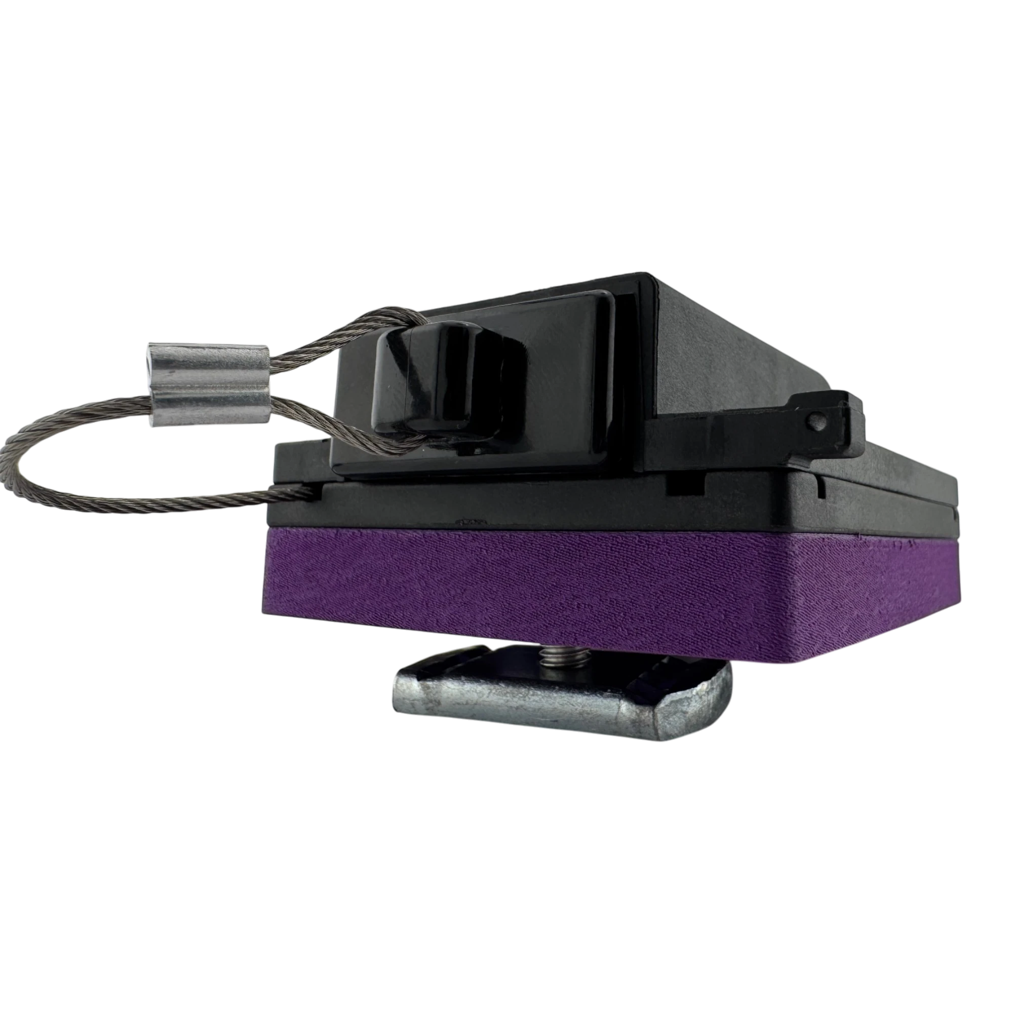 Duskie heavy-duty nylon 50A connector roof rack mount with purple accent and stainless steel lanyard.