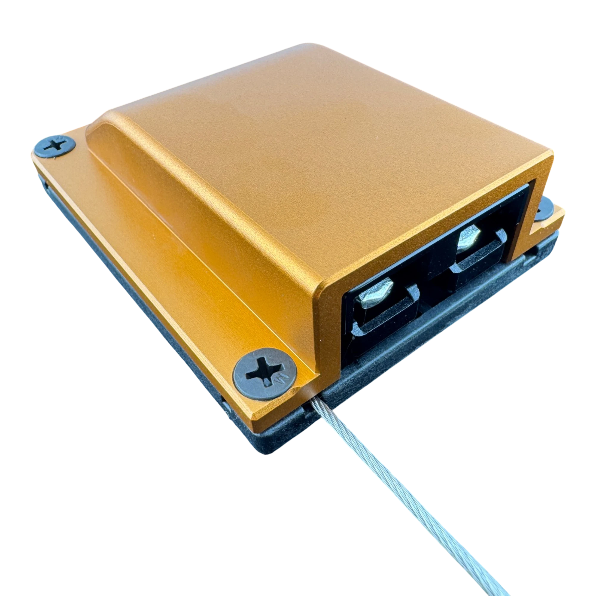 Duskie orange billet aluminium housing kit with 2-way 50A connector and dust cap. Heavy duty 12V solution.