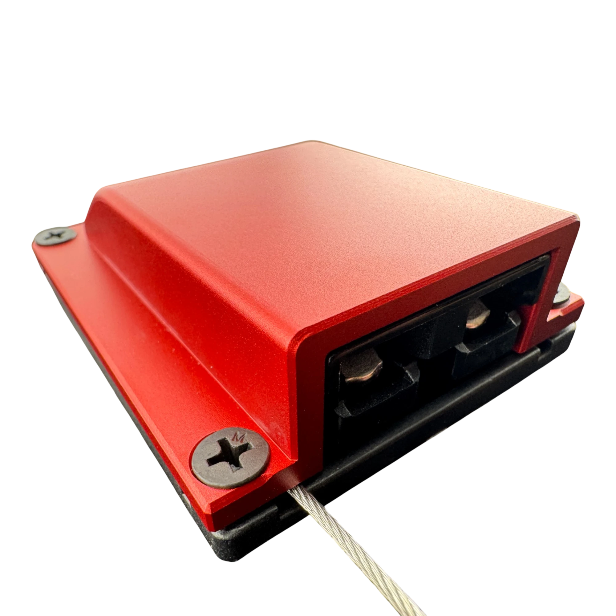 Duskie red billet aluminium housing kit with 2-way 50A connector, ideal for 4x4 and canopies.
