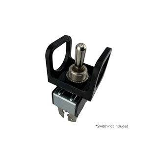 Duskie black anodized billet aluminum ISS-style toggle switch guard, designed to prevent accidental activation.