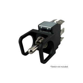 Duskie ISS-STYLE black anodized billet aluminum toggle switch guard, protecting against accidental activation.