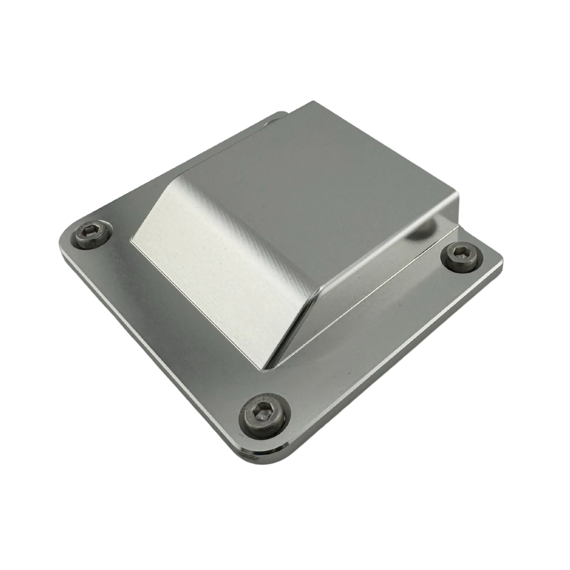 Duskie silver billet aluminum cover for 3-way 50A Anderson connector with stainless hardware.