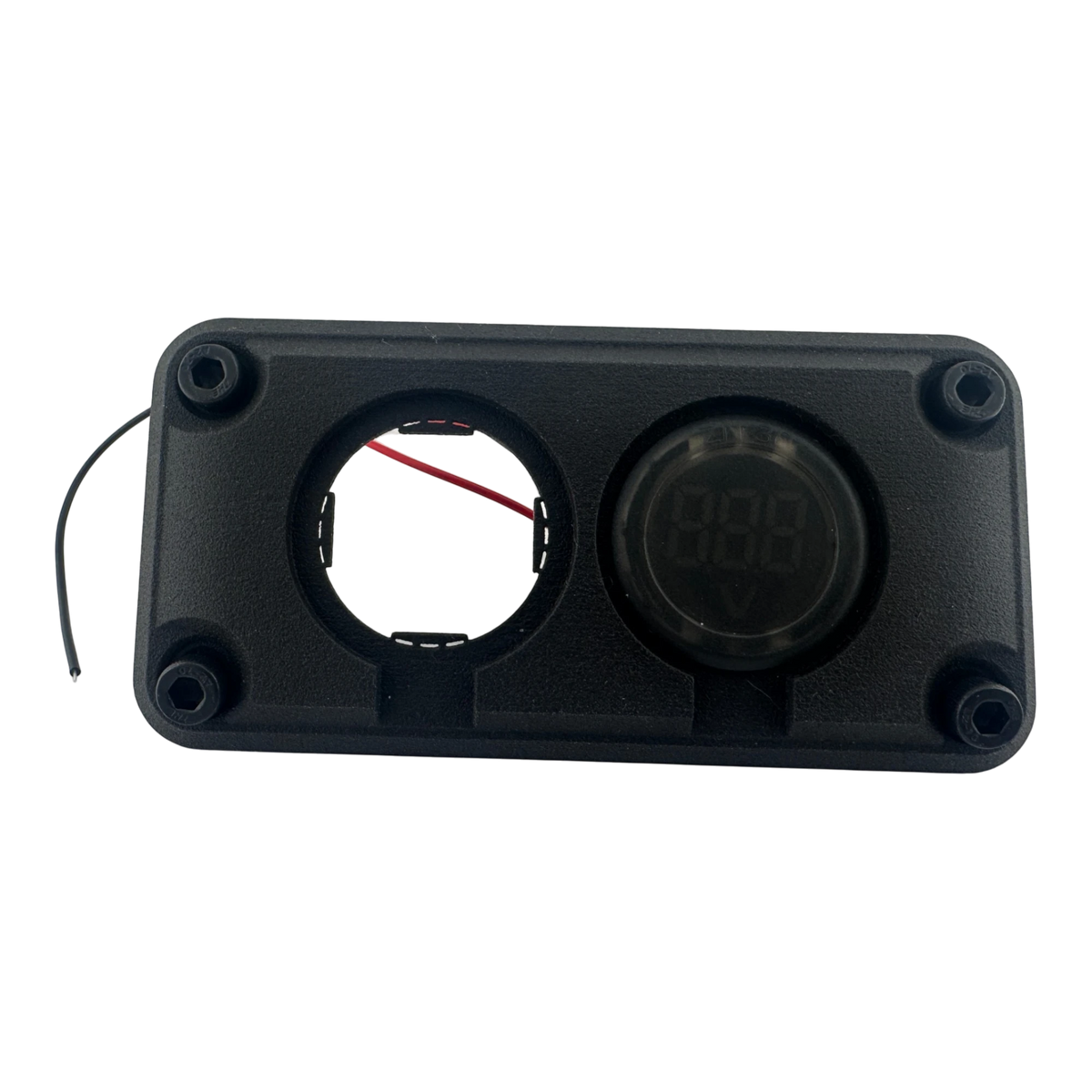 DUSKIE black dual panel mount housing for two 29mm gauges or accessories, with one digital display visible.