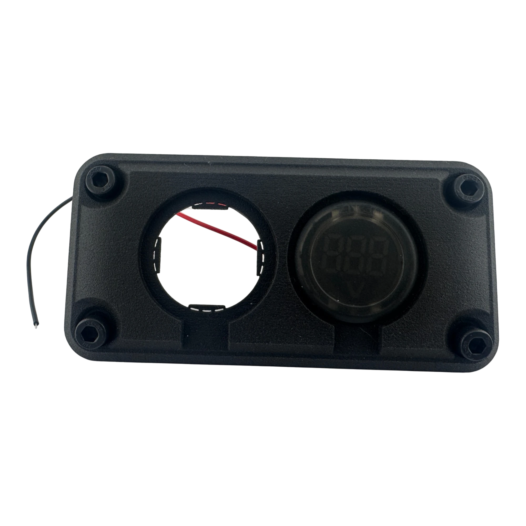 DUSKIE black dual panel mount housing for two 29mm gauges or accessories, with one digital display visible.