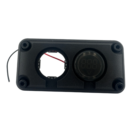DUSKIE black dual panel mount housing for two 29mm gauges or accessories, with one digital display visible.