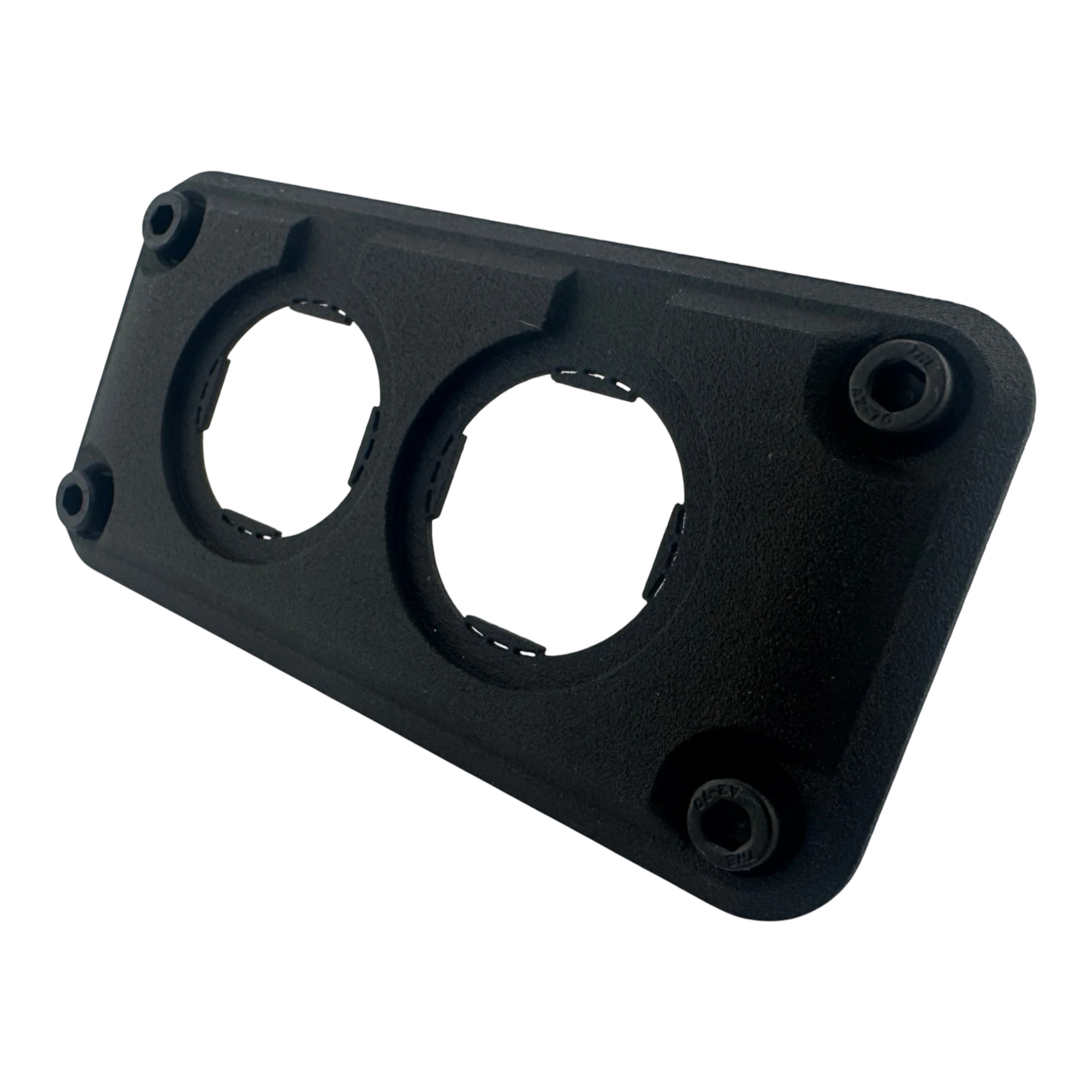 DUSKIE black dual panel mount housing for 29mm gauges, sockets, or switches. Made of durable nylon.