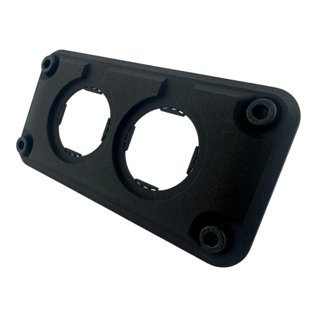DUSKIE black dual panel mount housing for 29mm gauges, sockets, or switches. Made of durable nylon.