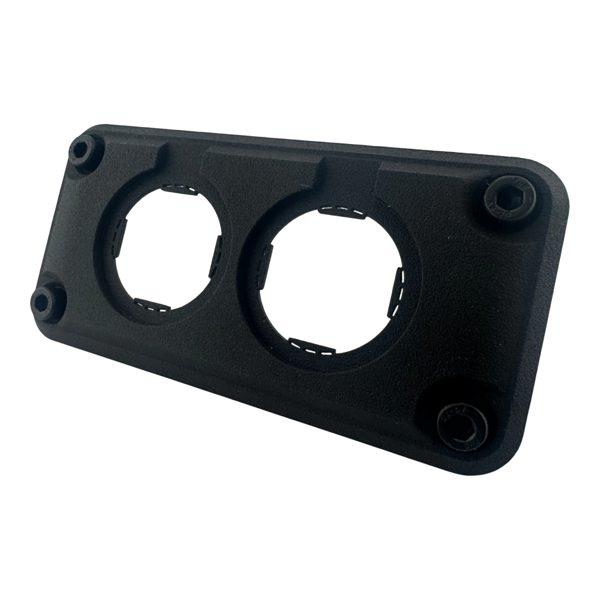 Duskie black dual panel mount housing for two 29mm gauges, sockets, or switches. Made of durable nylon.