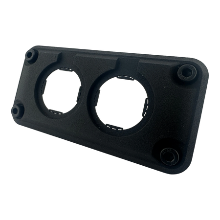 Duskie black dual panel mount housing for two 29mm gauges, sockets, or switches. Made of durable nylon.