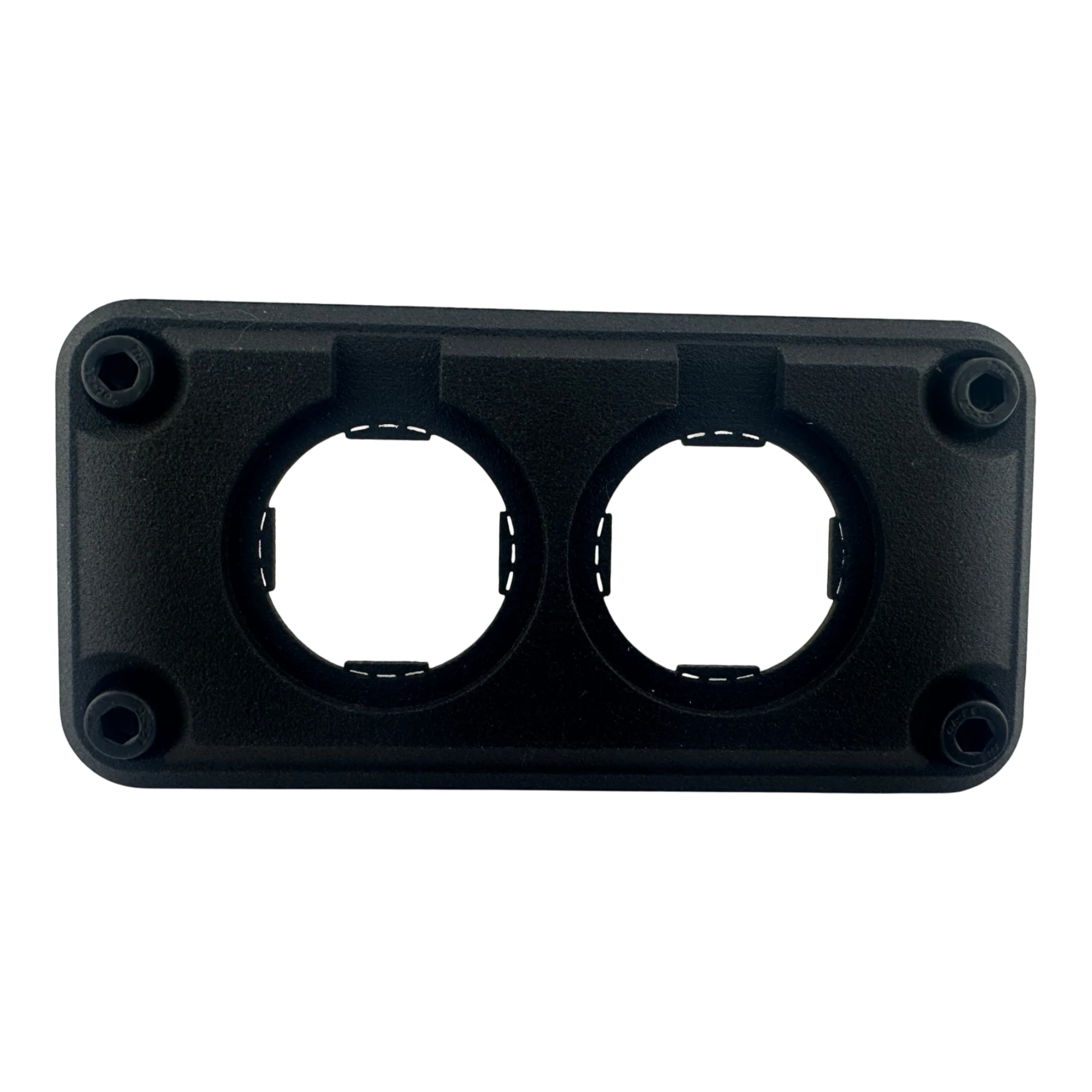 Duskie black dual panel mount housing for two 29mm gauges, sockets, or switches. Made of durable nylon.
