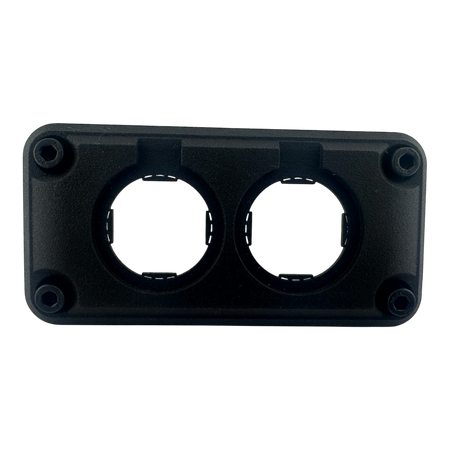 Duskie black dual panel mount housing for two 29mm gauges, sockets, or switches. Made of durable nylon.