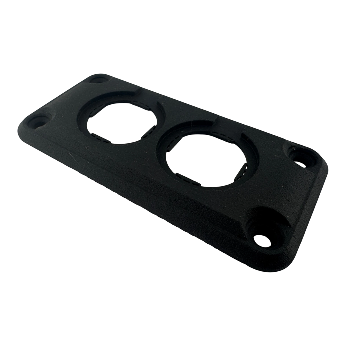 Duskie black dual panel mount housing for two 29mm gauges, sockets, or switches. Made of durable nylon.