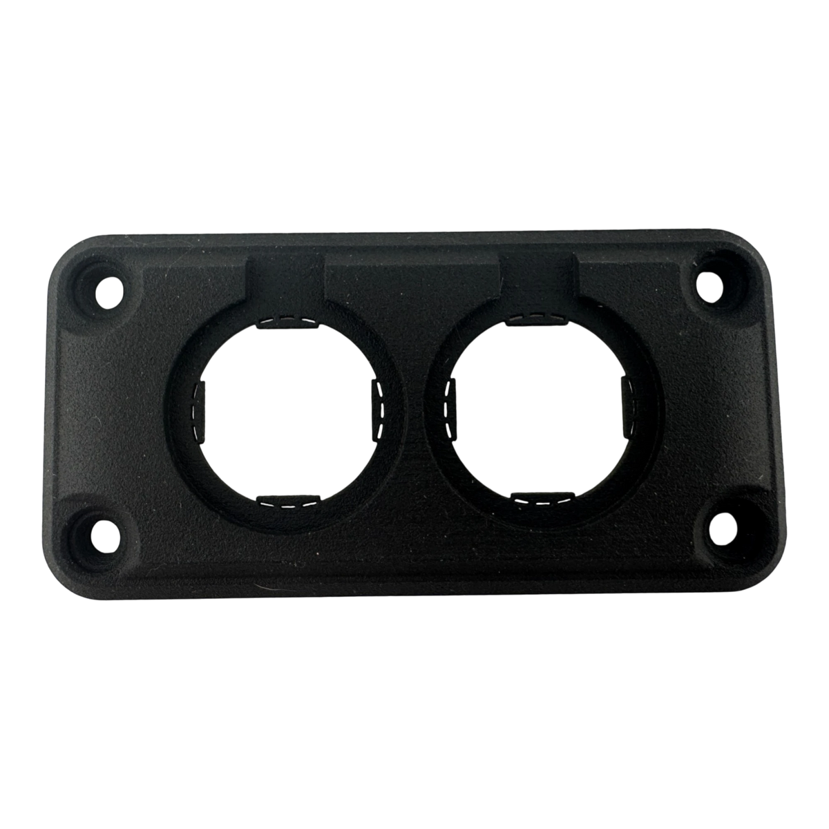 Duskie black dual panel mount housing for two 29mm gauges, sockets, or switches. Made of durable nylon.