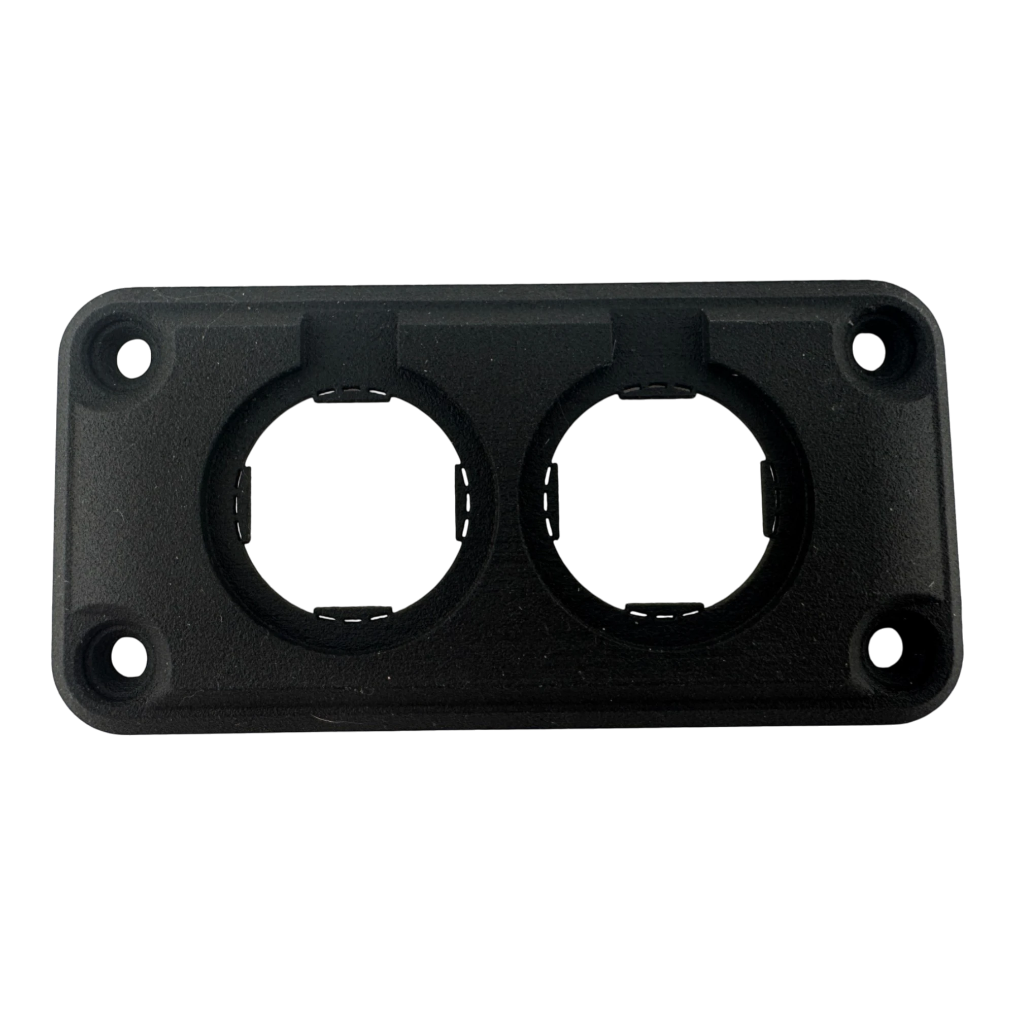 Duskie black dual panel mount housing for two 29mm gauges, sockets, or switches. Made of durable nylon.