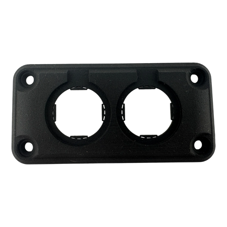 Duskie black dual panel mount housing for two 29mm gauges, sockets, or switches. Made of durable nylon.