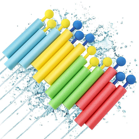 Duskie 12-piece foam water gun set in assorted bright colors for kids' outdoor summer pool and beach play.