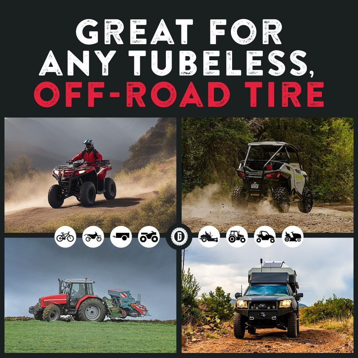 Duskie GlueTread sidewall tire repair kit for off-road vehicles, ATVs, UTVs, and tractors in action.