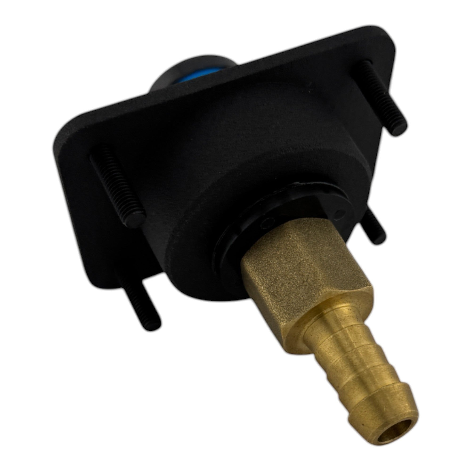 Duskie Nitto Legris coupler with black panel and brass barb fitting for air and water hoses.