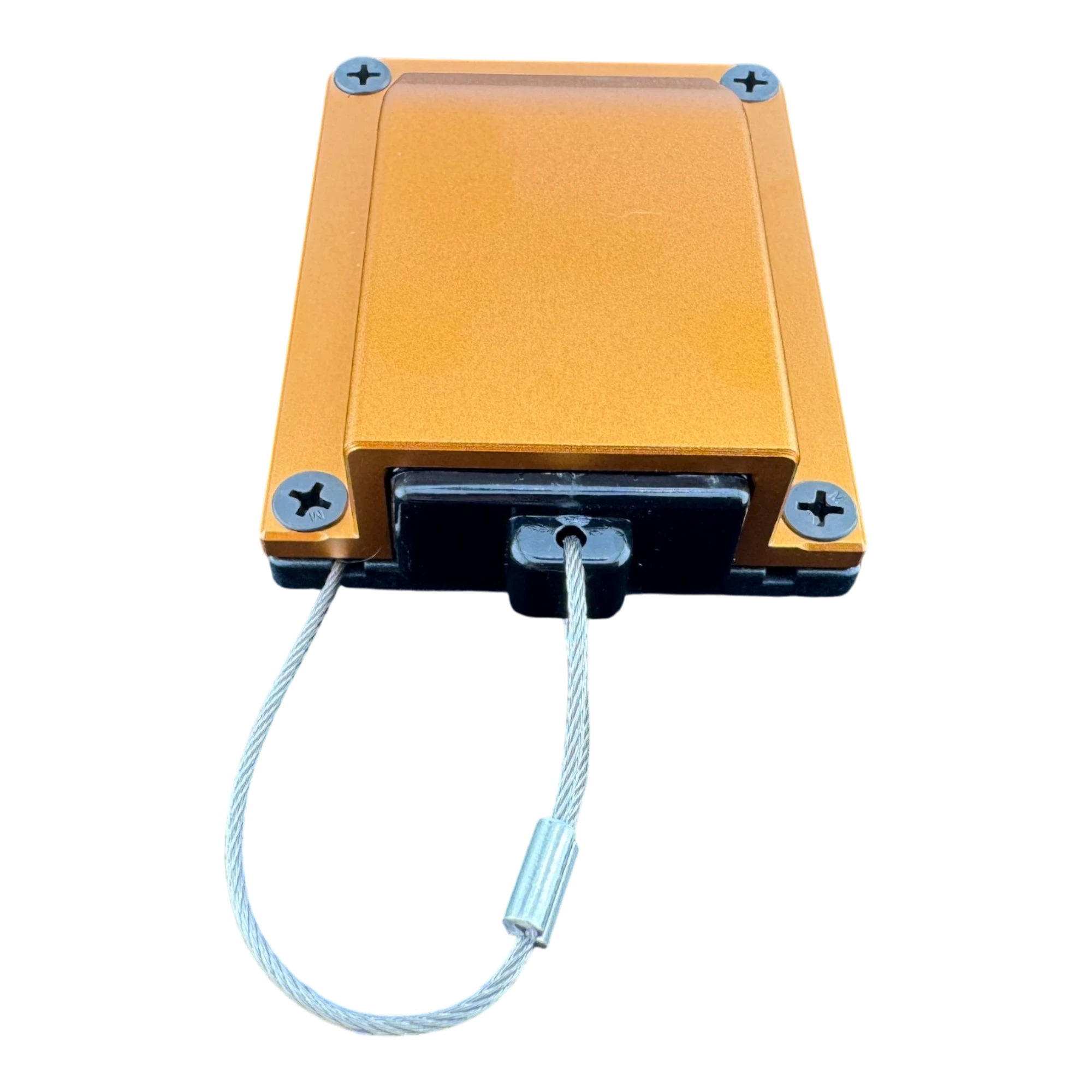 Duskie orange billet aluminium housing with 2-way 50A connector and tethered dust cap. Heavy duty 12V solution.