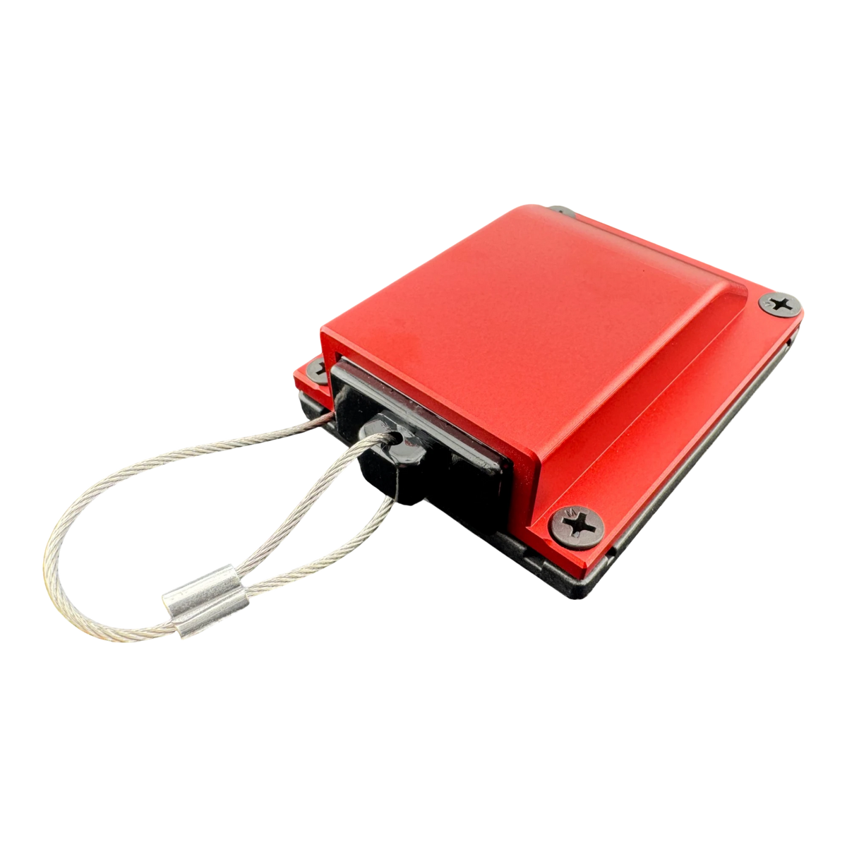 Duskie red billet aluminium housing kit with 2-way 50A connector and dust cap with wire rope.