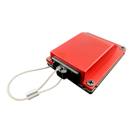 Duskie red billet aluminium housing kit with 2-way 50A connector and dust cap with wire rope.