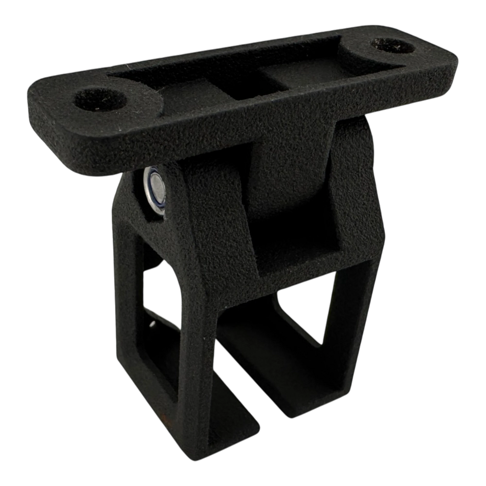 Duskie black textured nylon hinged adjustable reverse camera relocation bracket for aftermarket ute trays.