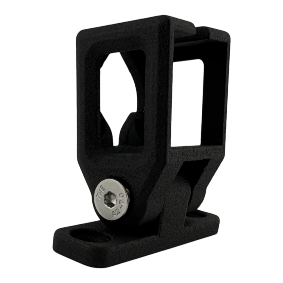Duskie black textured nylon hinged adjustable reverse camera relocation bracket for aftermarket ute trays.